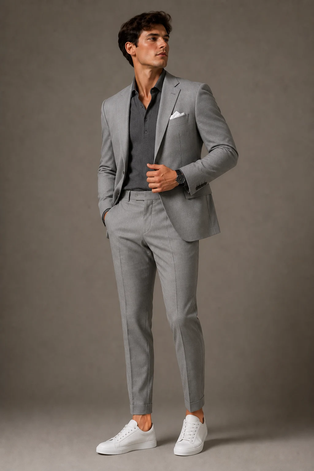The Monochrome Grey Flex — mens prom outfits style outfit, worn by a stylish man
