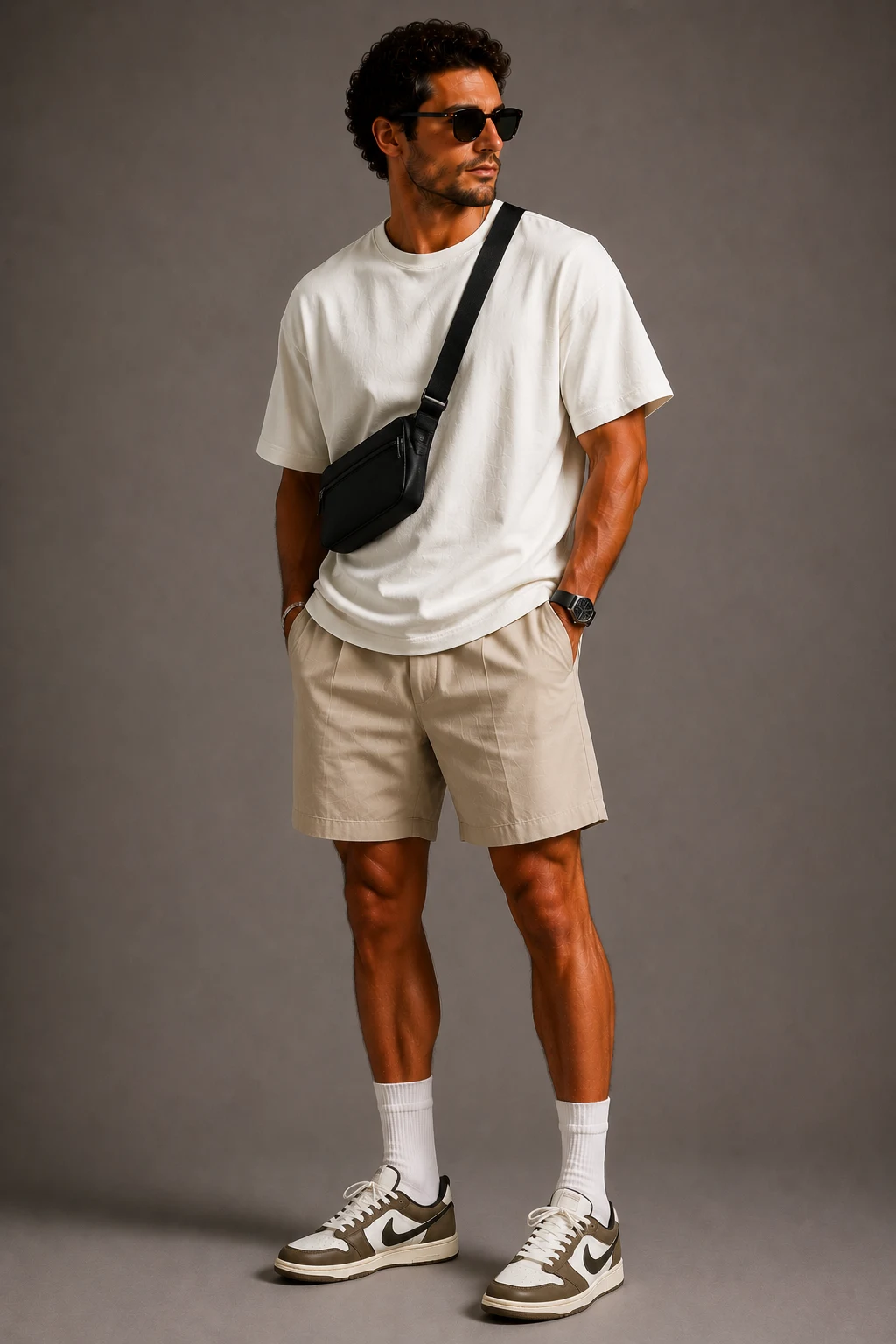 The Retro Sneaker Centerpiece — mens summer outfits street styles style outfit, worn by a stylish man