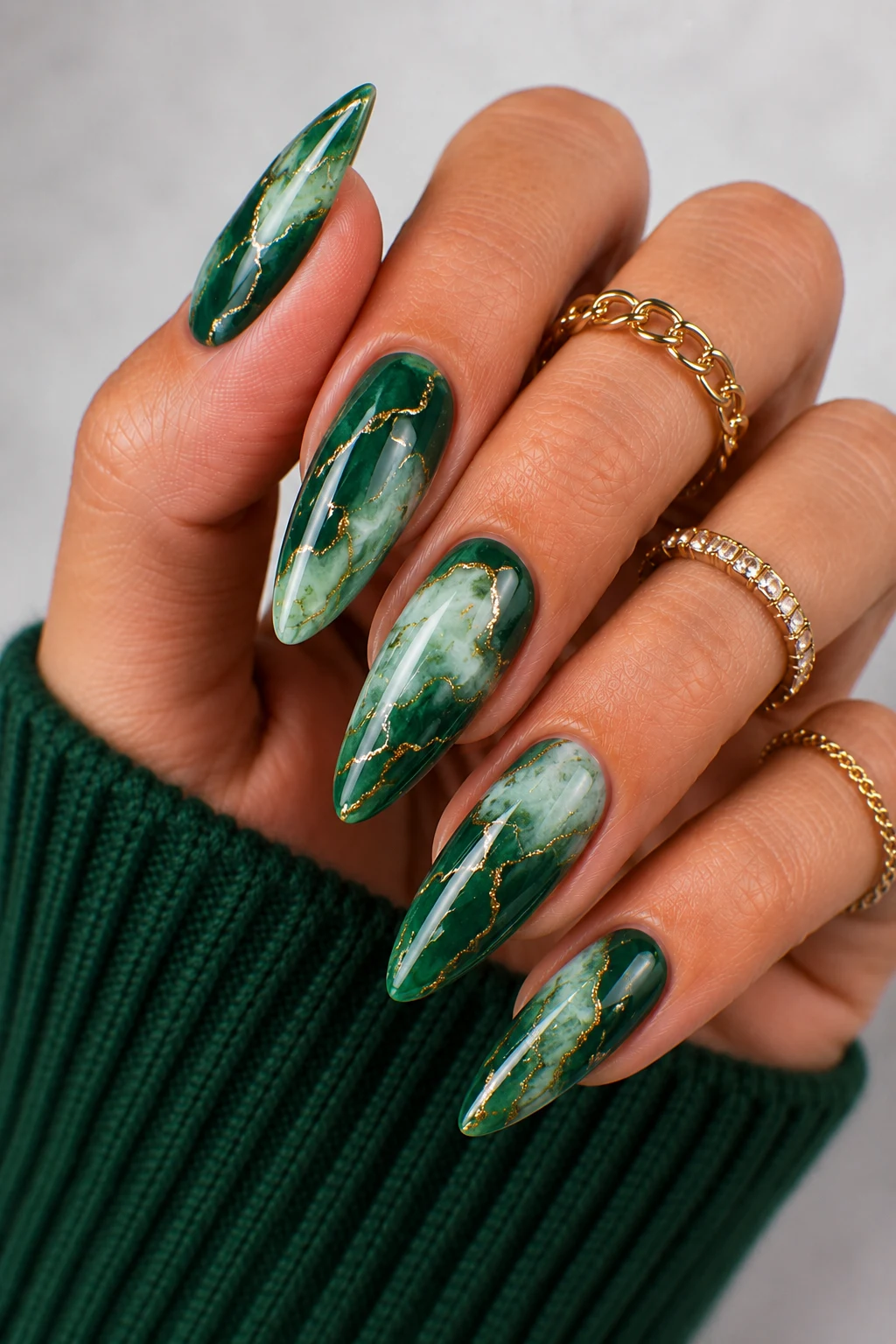 Emerald Marble Masterpiece — nail green ideas style outfit, worn by a stylish woman