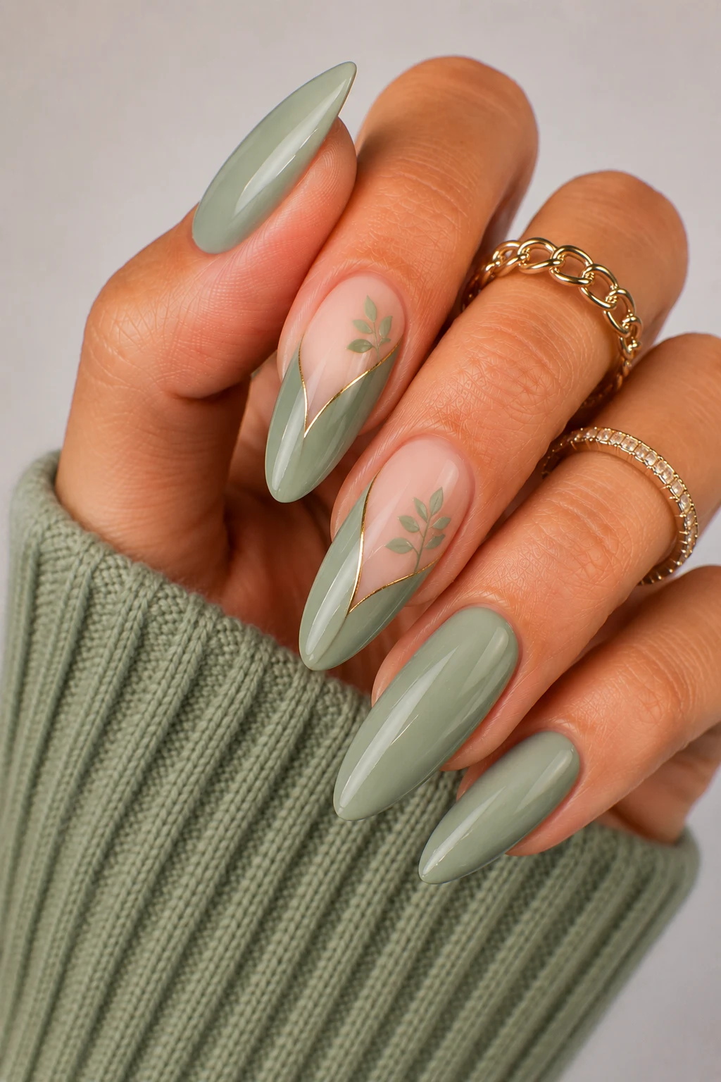 Sage Green Minimalist Chic — nail green ideas style outfit, worn by a stylish woman