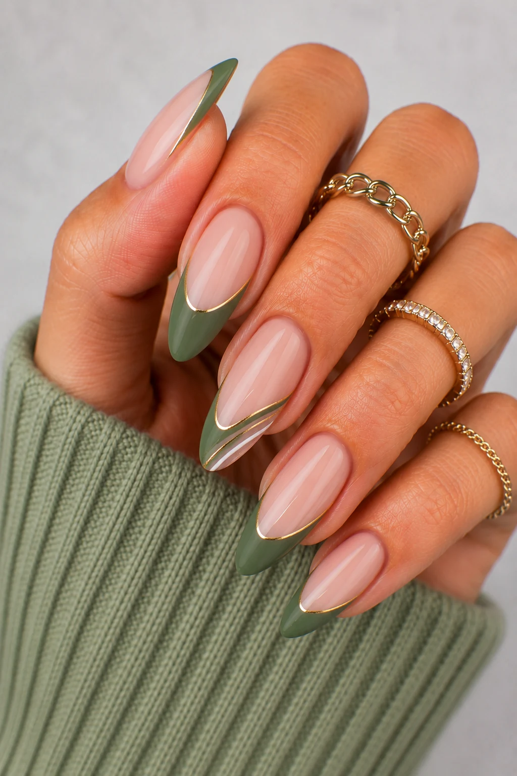 Green French Tip Reinvention — nail green ideas style outfit, worn by a stylish woman