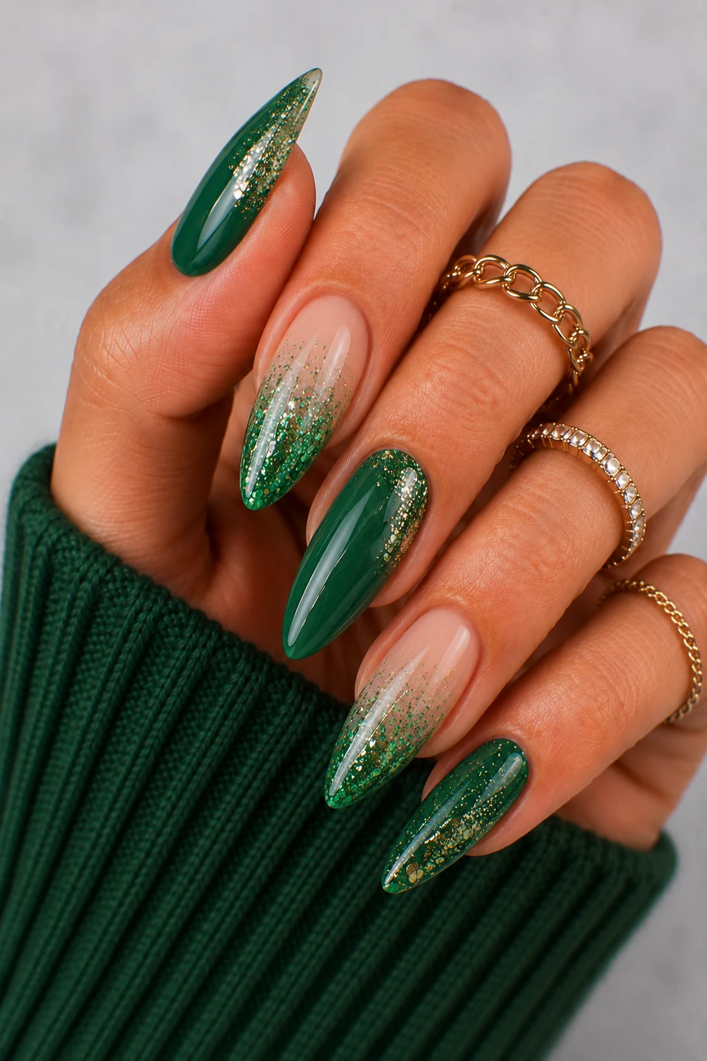 Glittering Green Glam — nail green ideas style outfit, worn by a stylish woman
