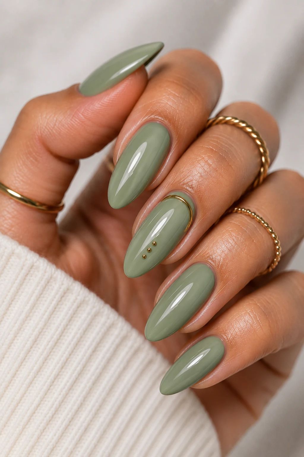 Sage Serenity Chic — nail ideas green style outfit, worn by a stylish woman