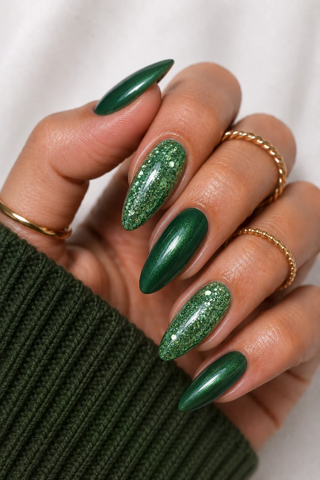 Glitter Explosion Nail Ideas Green Fans Love — nail ideas green style outfit, worn by a stylish woman