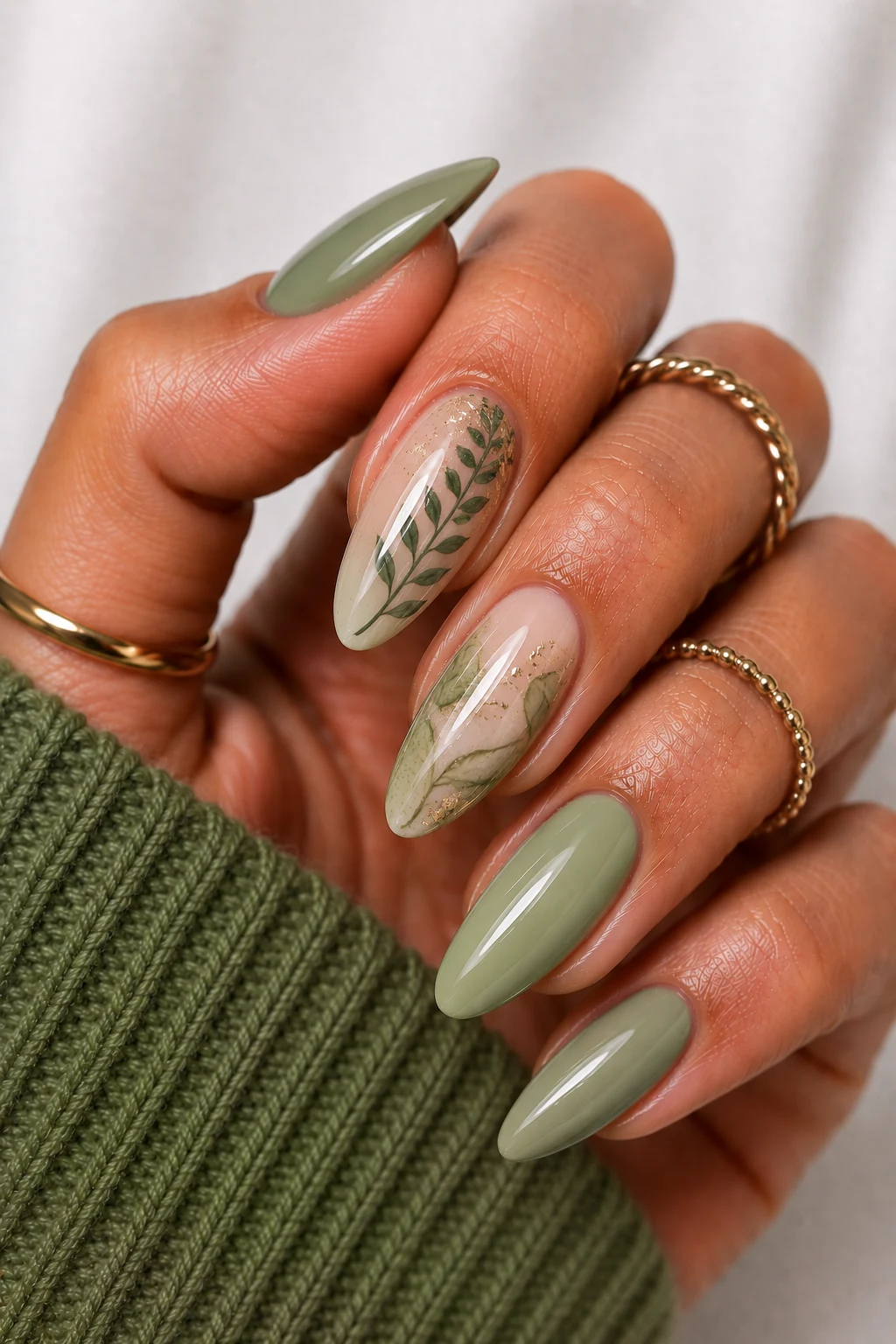 Botanical Beauty Nail Art — nail ideas green style outfit, worn by a stylish woman