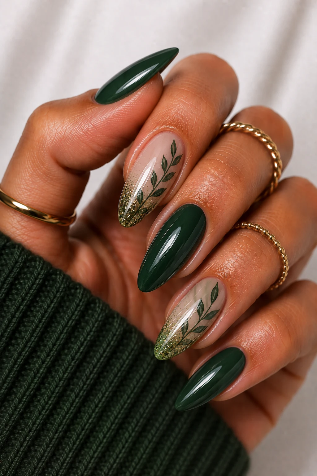Deep Forest Green Elegance — nail ideas green style outfit, worn by a stylish woman