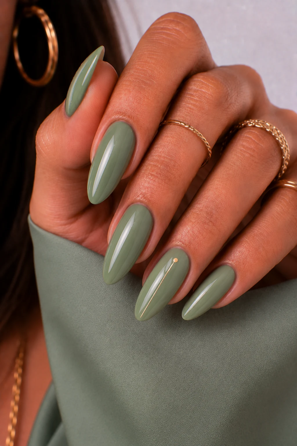 Sage Green Minimalist Perfection — nail ideas sage green style outfit, worn by a stylish woman