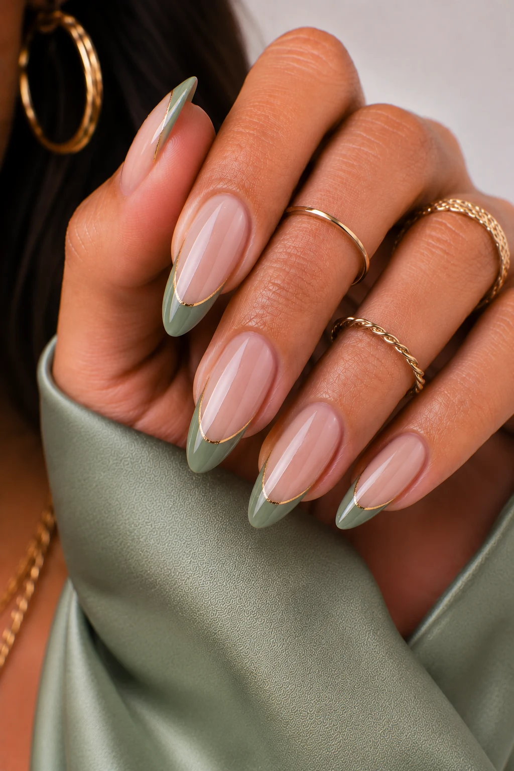 Nail Ideas Sage Green French Tips — nail ideas sage green style outfit, worn by a stylish woman
