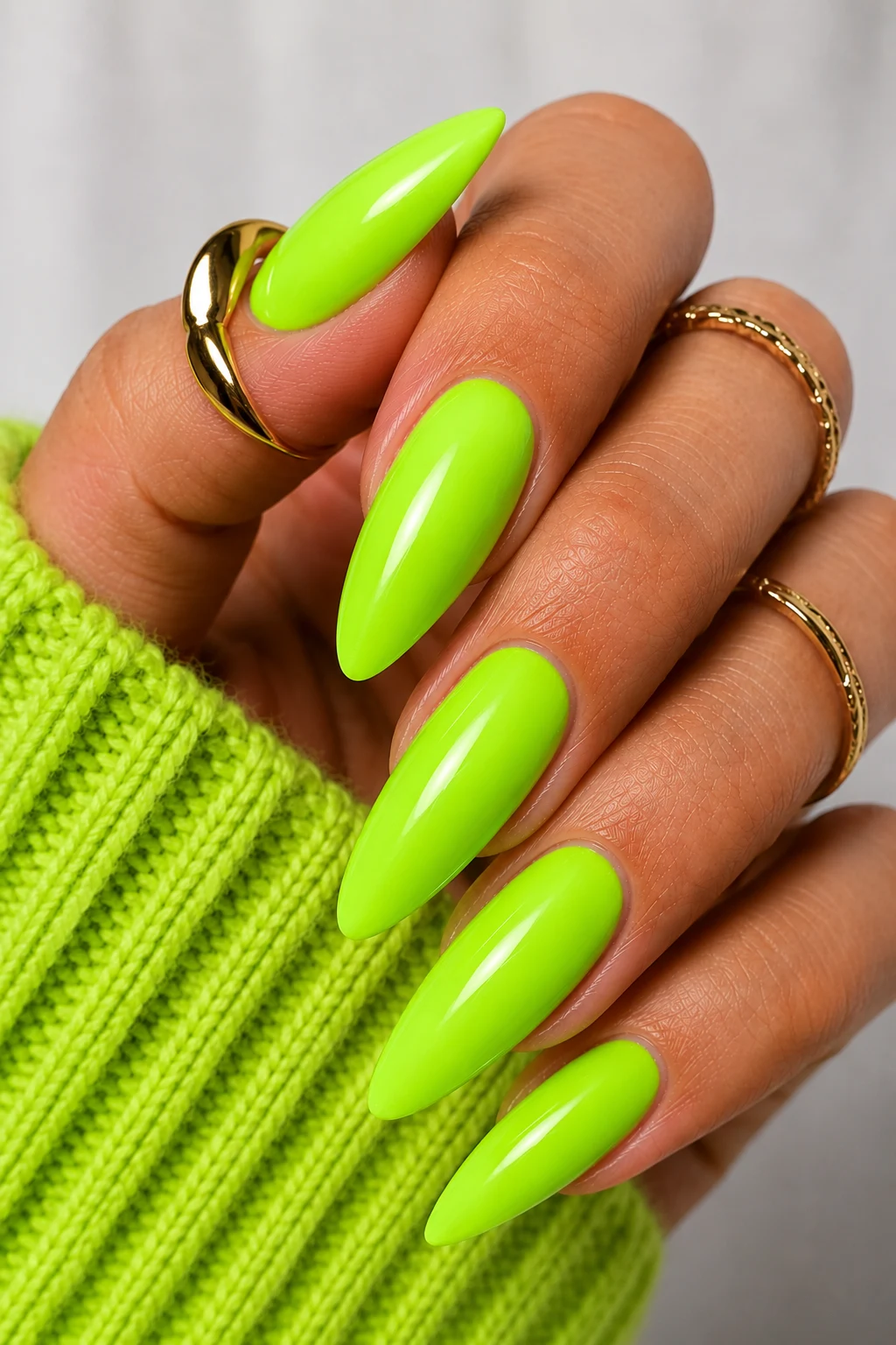 Electric Lime Perfection — neon green nail ideas style outfit, worn by a stylish woman