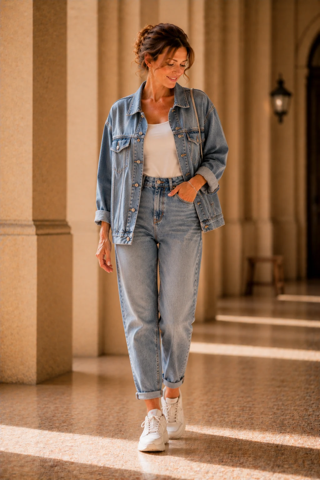 The Oversized Denim Jacket and Mom Jeans Combo — outfit 90er style outfit, worn by a stylish woman