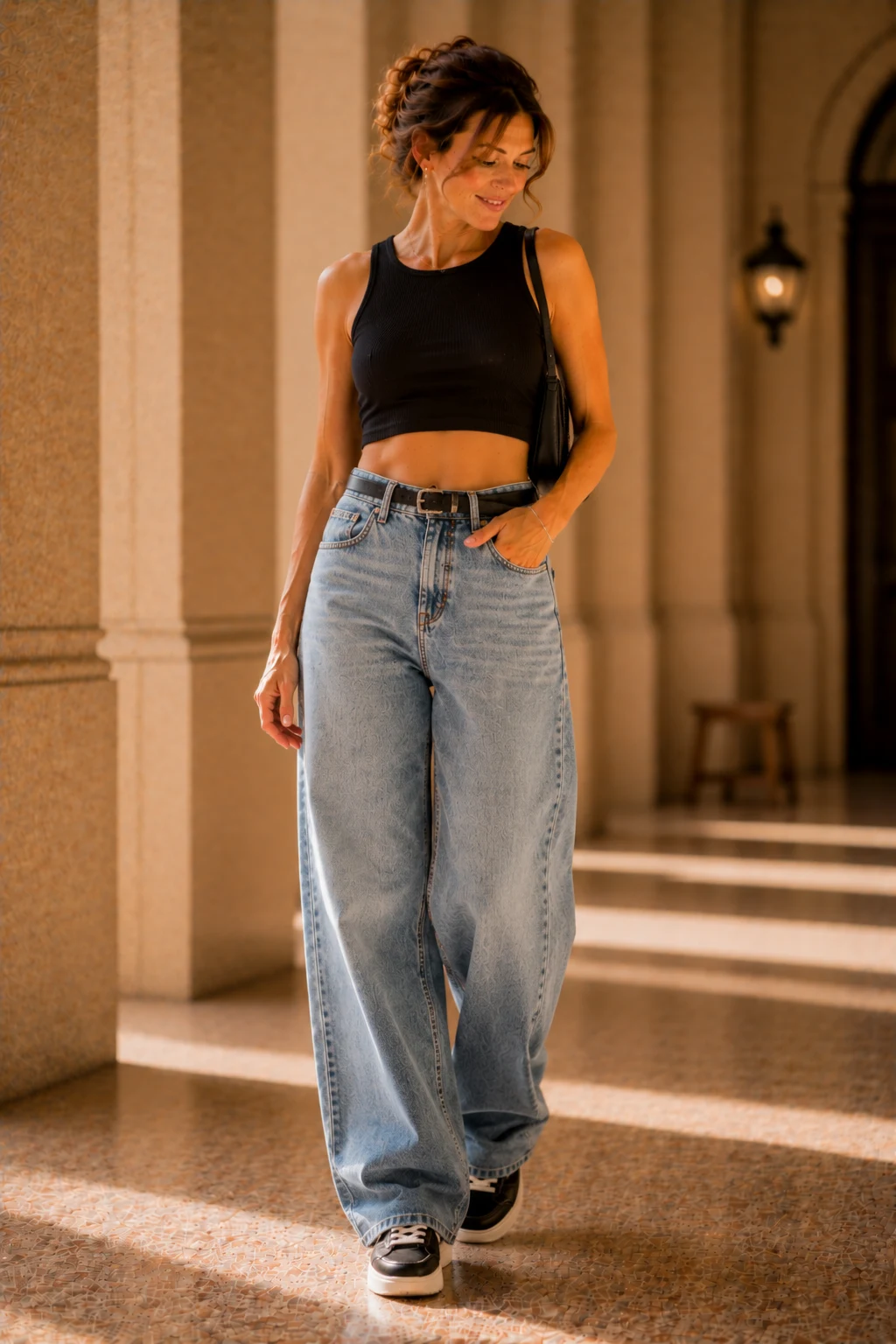 The Baggy Jeans and Crop Top Power Move — outfit 90er style outfit, worn by a stylish woman