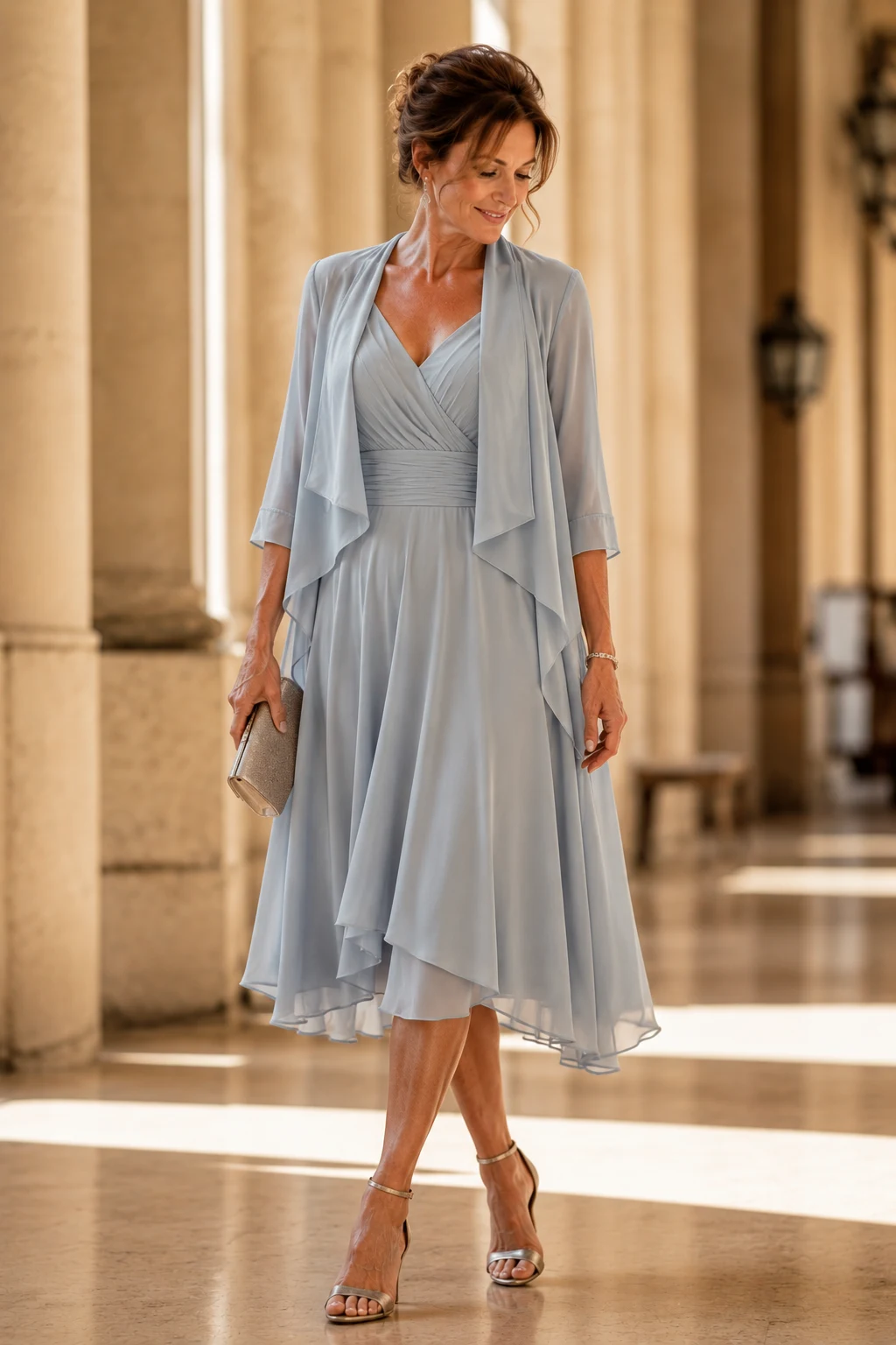 The Flowy Midi Dress That Does All the Work — outfit mother of bride style outfit, worn by a stylish woman