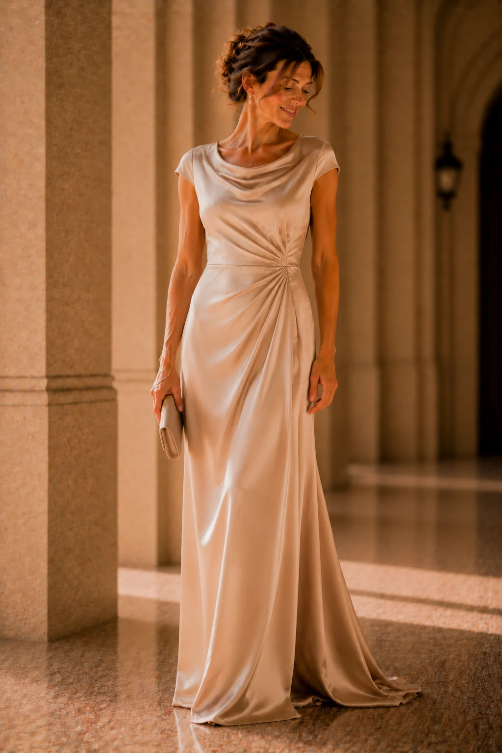 The Satin Maxi Dress With Red-Carpet Vibes — outfit mother of bride style outfit, worn by a stylish woman
