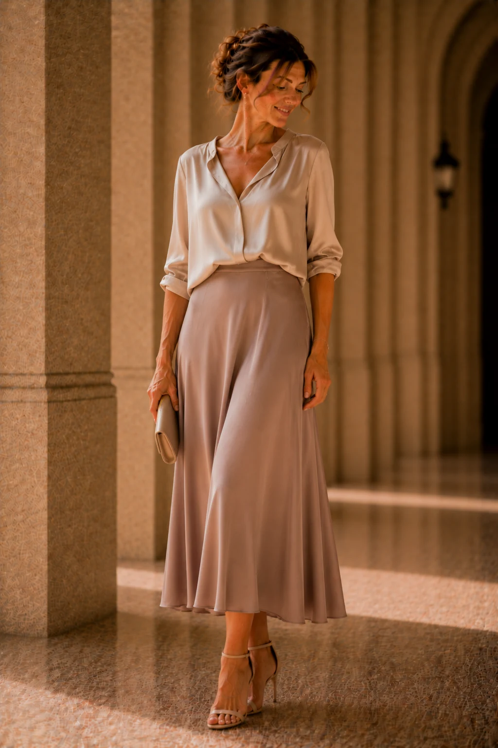 The Chic Skirt and Blouse Combination — outfit mother of bride style outfit, worn by a stylish woman