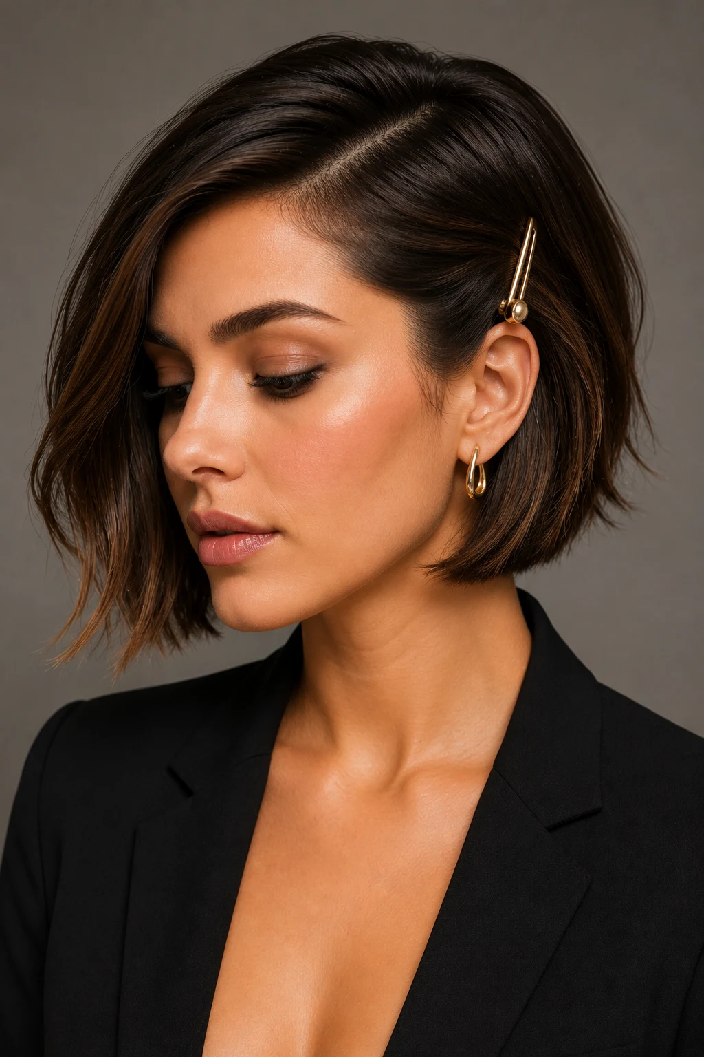 Chic Side-Part Tuck — peinados para cabello corto style outfit
