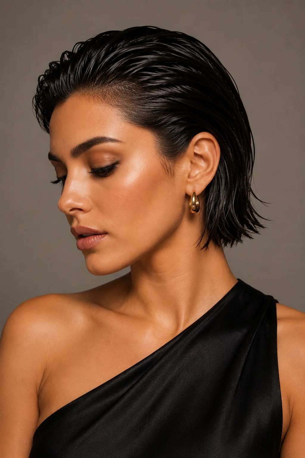 Wet-Look Evening Style — peinados para cabello corto style outfit