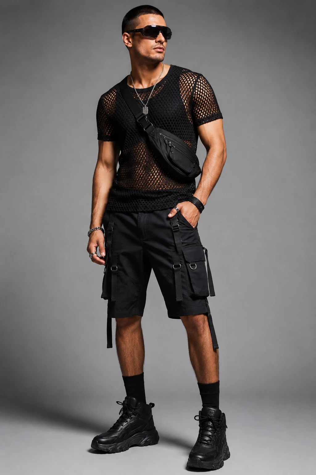 The Mesh Shirt Energy Booster — rave outfits men style outfit, worn by a stylish man