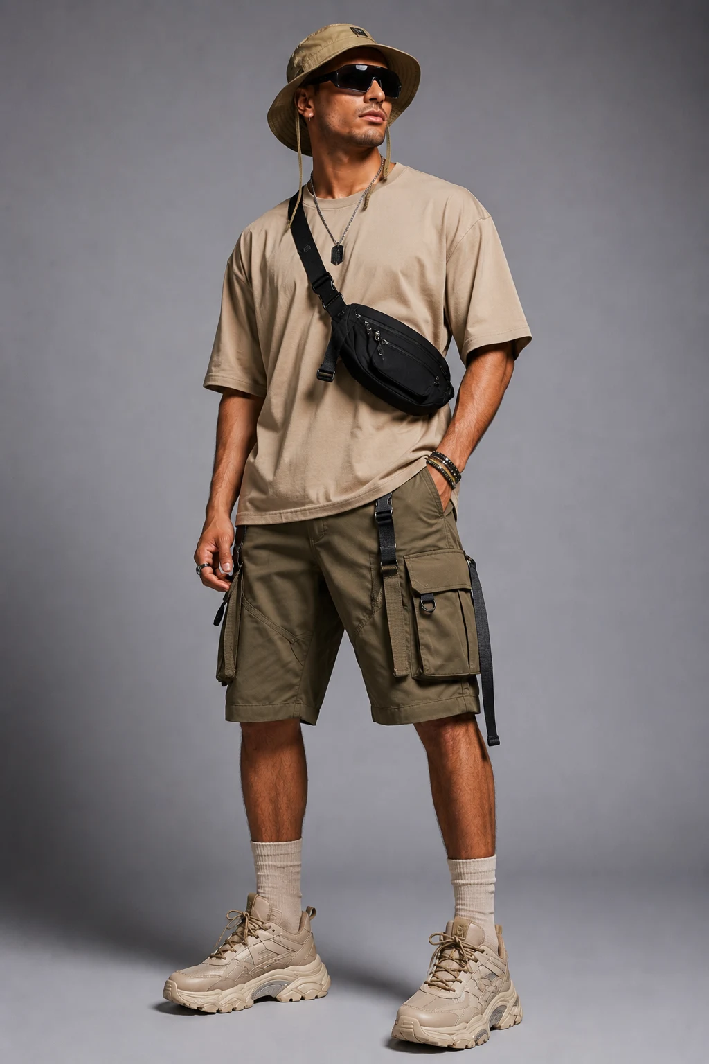 The Desert Festival Streetwear Fit — rave outfits men style outfit, worn by a stylish man