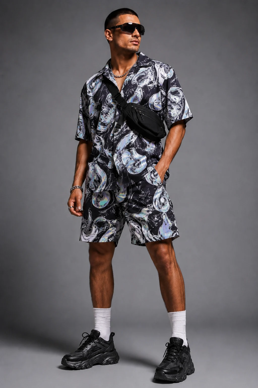 The Graphic Matching Set Flex — rave outfits men style outfit, worn by a stylish man