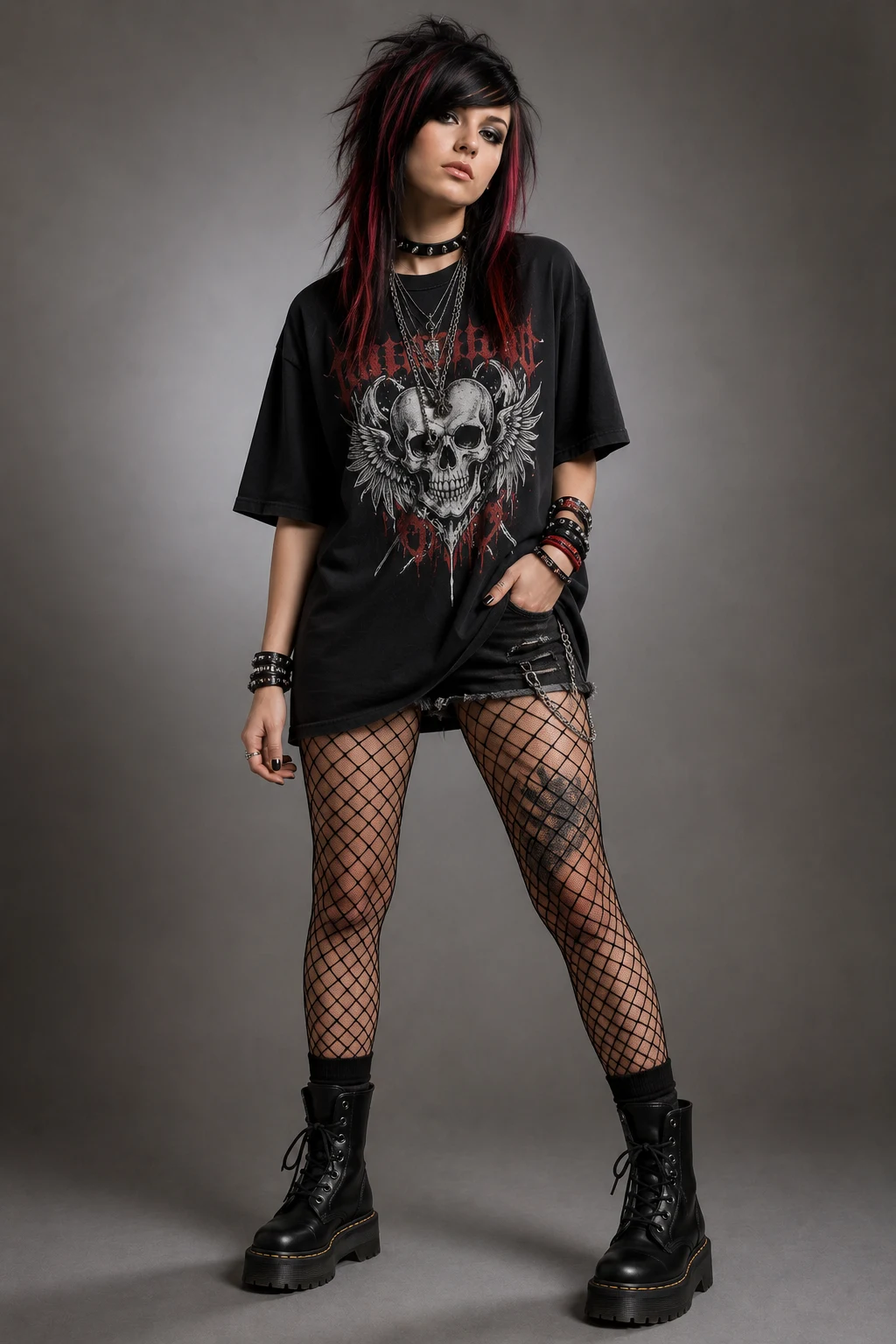The Oversized Band Tee and Fishnet Combo — scene outfits style outfit