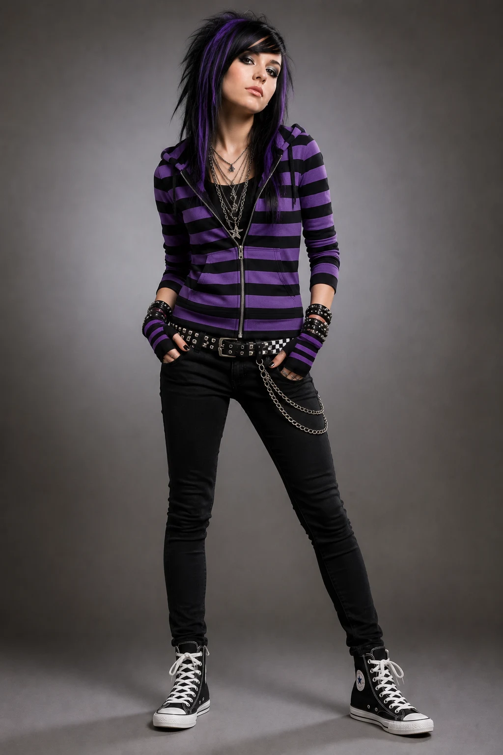 The Striped Hoodie and Converse Classic — scene outfits style outfit