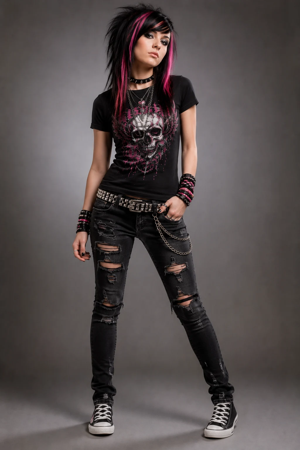 The Studded Belt and Ripped Denim Statement — scene outfits style outfit