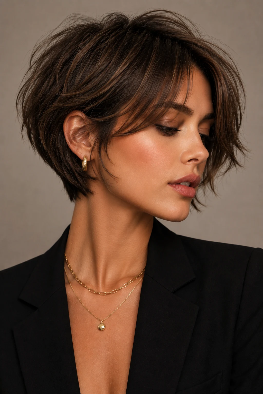 Layered Crop with Curtain Fringe — Short hairstyles style outfit