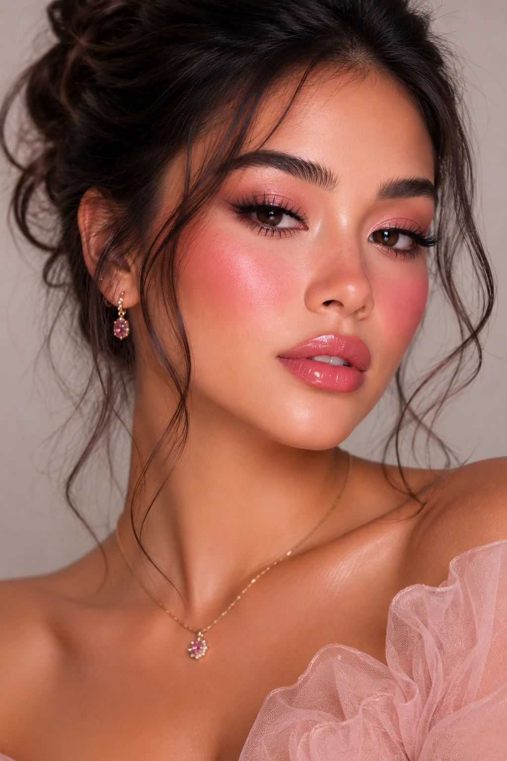 Rosy Blush Princess — soft baddie makeup style outfit