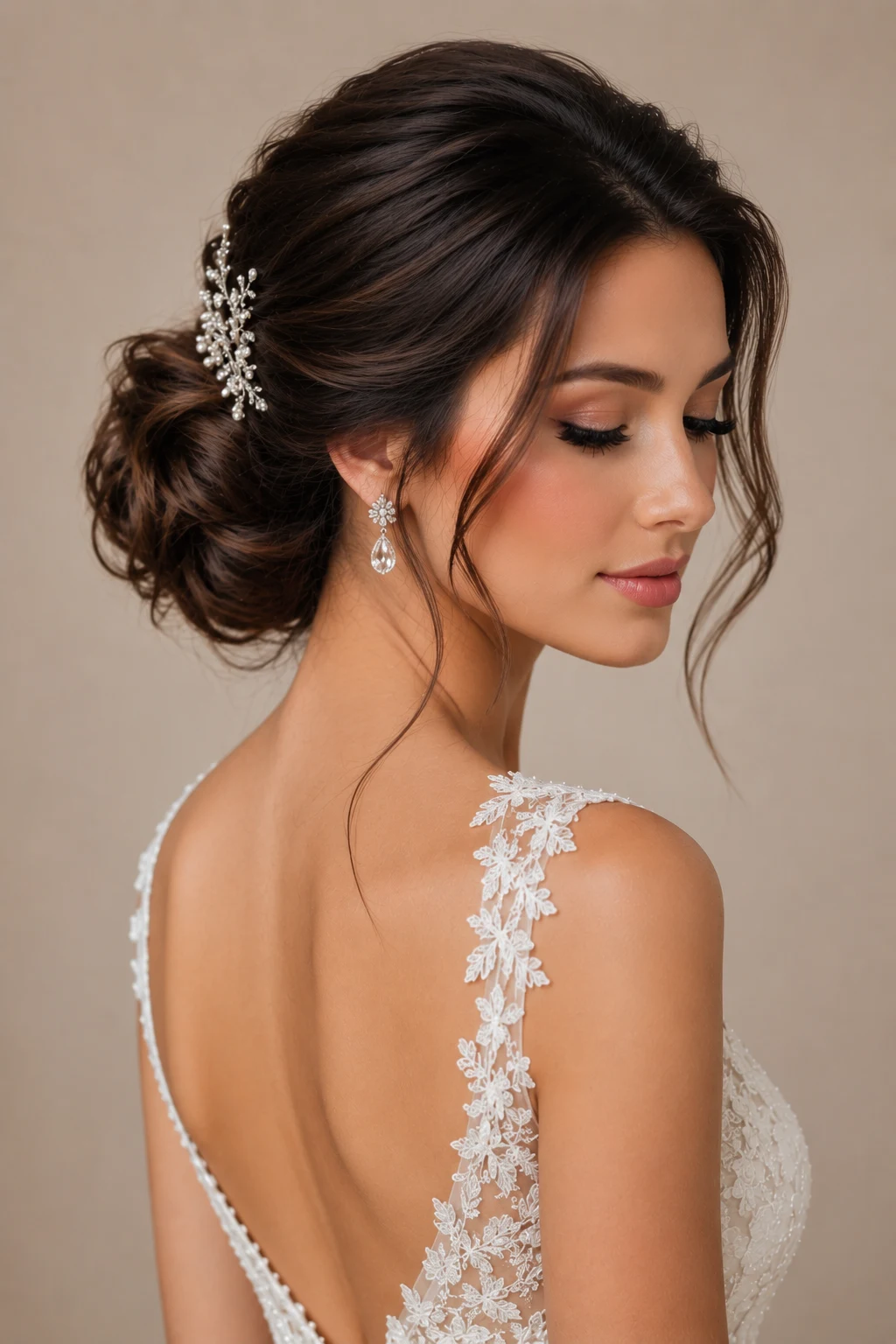 Romantic Low Bun Wedding Hair and Makeup — wedding hair and makeup style outfit, worn by a stylish woman