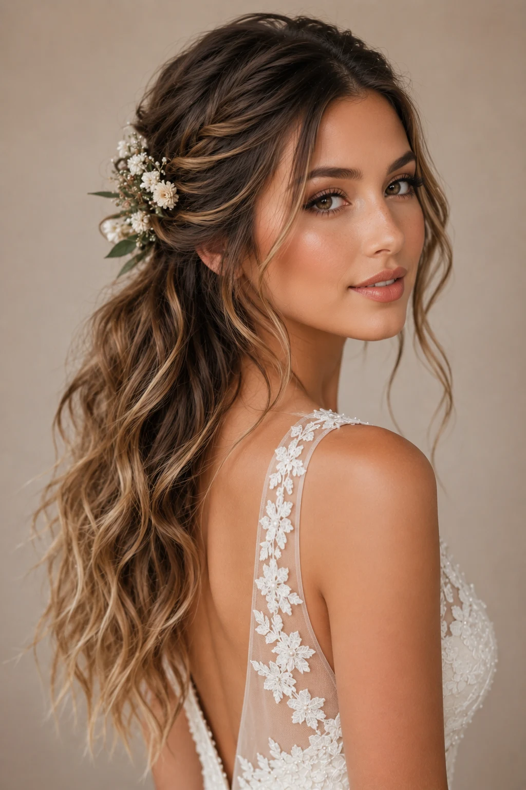 Boho Waves with Fresh Natural Makeup — wedding hair and makeup style outfit, worn by a stylish woman