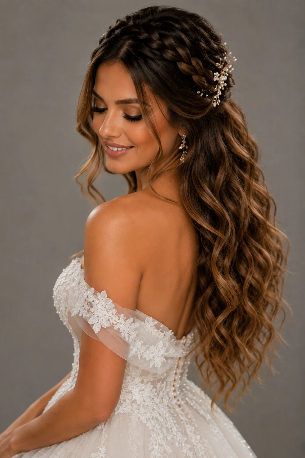 Romantic Wedding Hair Down with Braided Details — wedding hair down style outfit, worn by a stylish woman