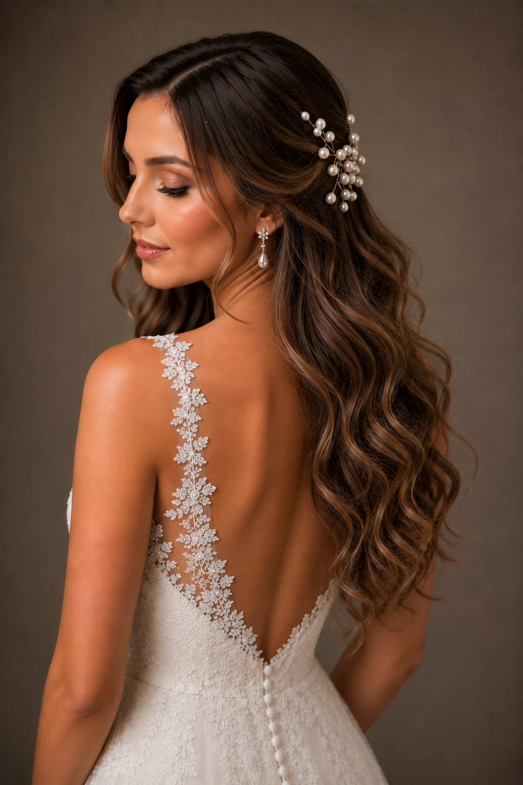 Wedding Hairstyles Down With Pearl Accessories — wedding hairstyles down style outfit, worn by a stylish woman