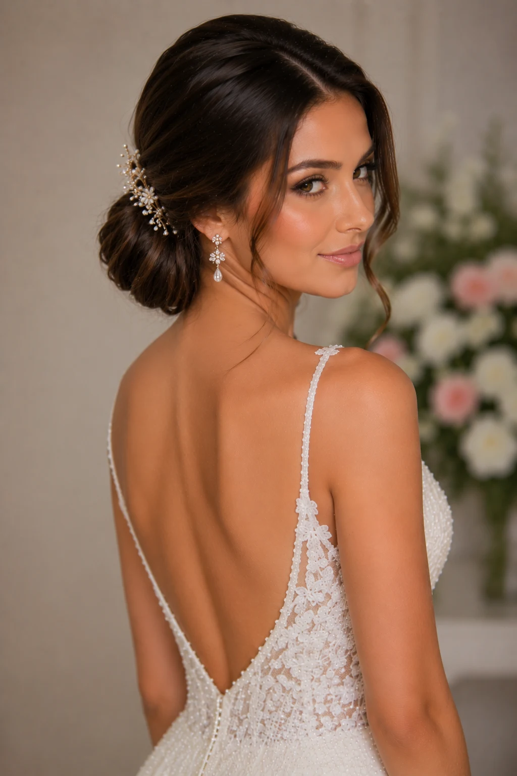 Elegant Low Bun for Naturally Straight and Fine Hair — wedding hairstyles for long hair by hair pattern style outfit, worn by a stylish woman