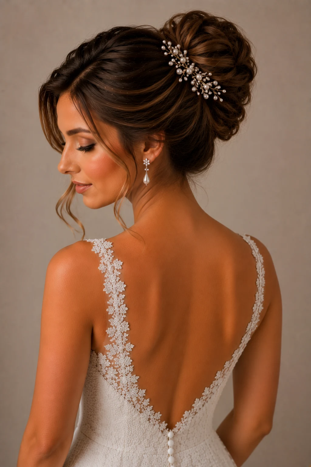 Glamorous High Bun — wedding hairstyles updo style outfit, worn by a stylish woman