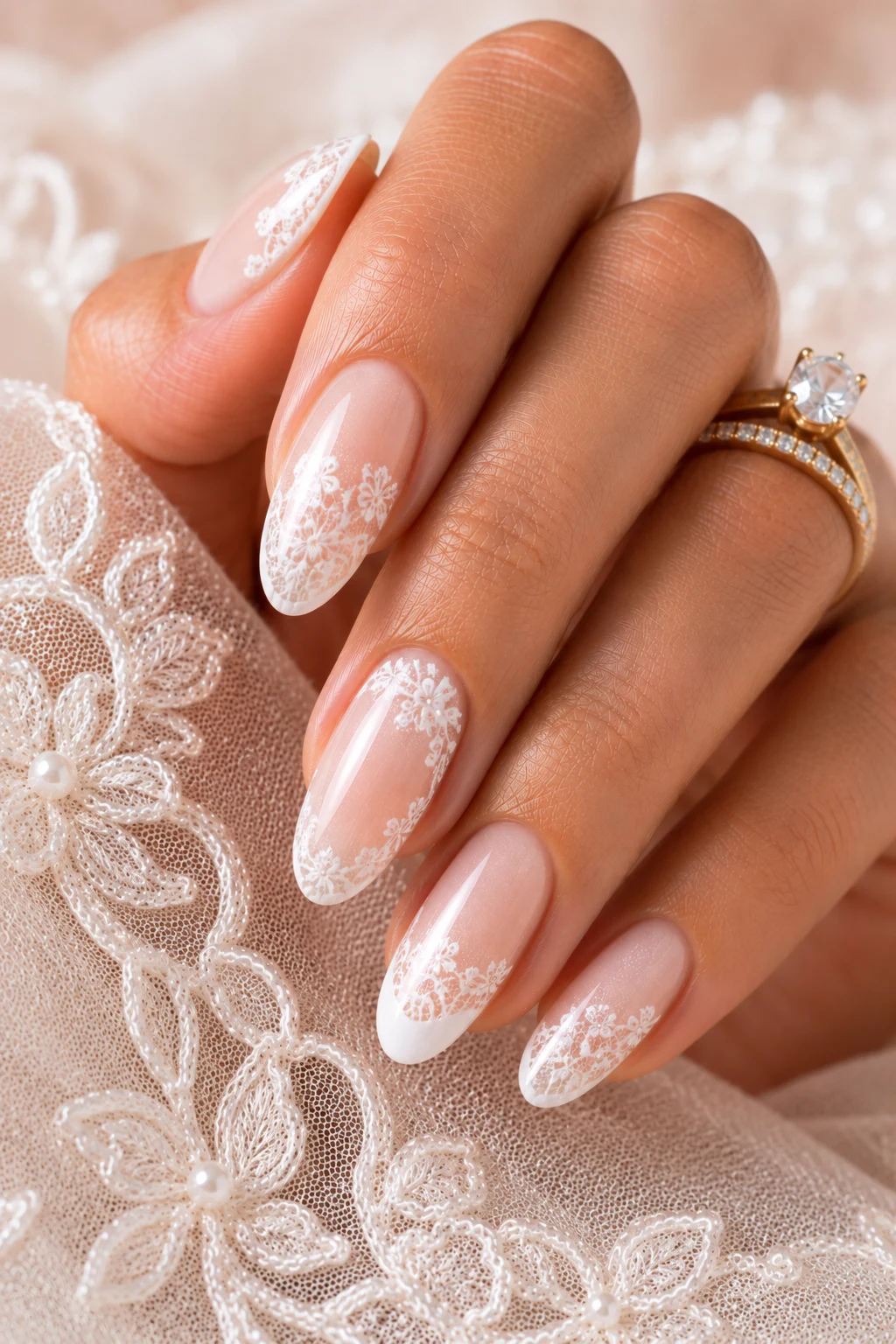 Lace-Inspired Wedding Nails for Bride Classy Bridal — Wedding nails for bride classy bridal style outfit, worn by a stylish woman