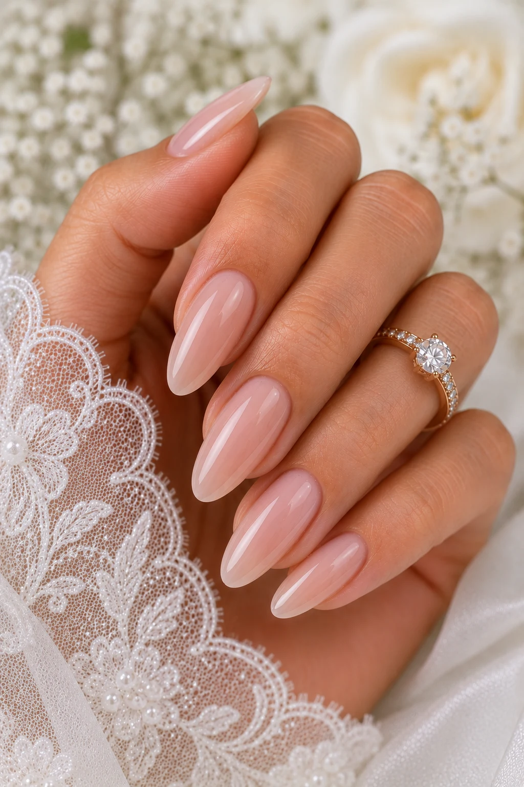 Nude Pink Wedding Nails for Bride — wedding nails for bride style outfit, worn by a stylish woman