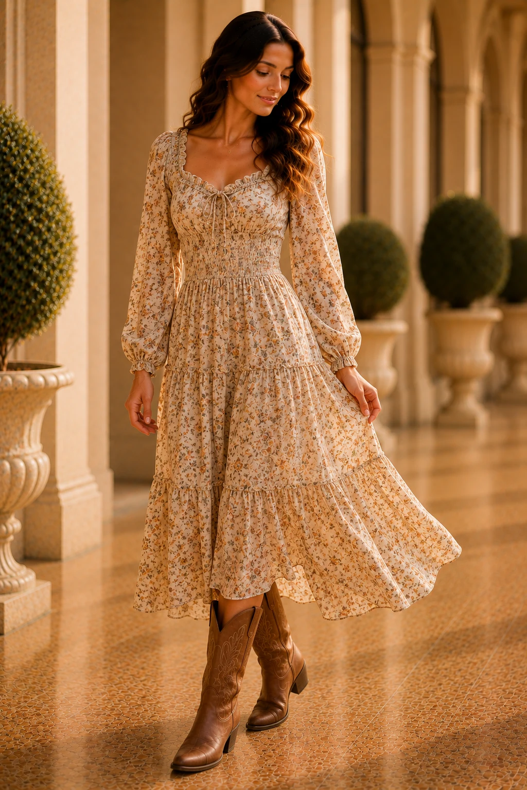The Flowy Prairie Dress Moment — western outfits for women style outfit, worn by a stylish woman