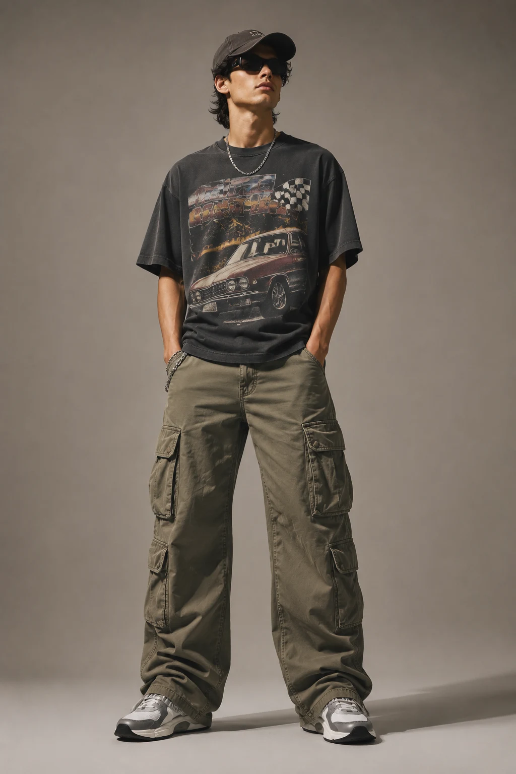 The Graphic Tee and Cargo Combo — y2k outfits men style outfit, worn by a stylish man