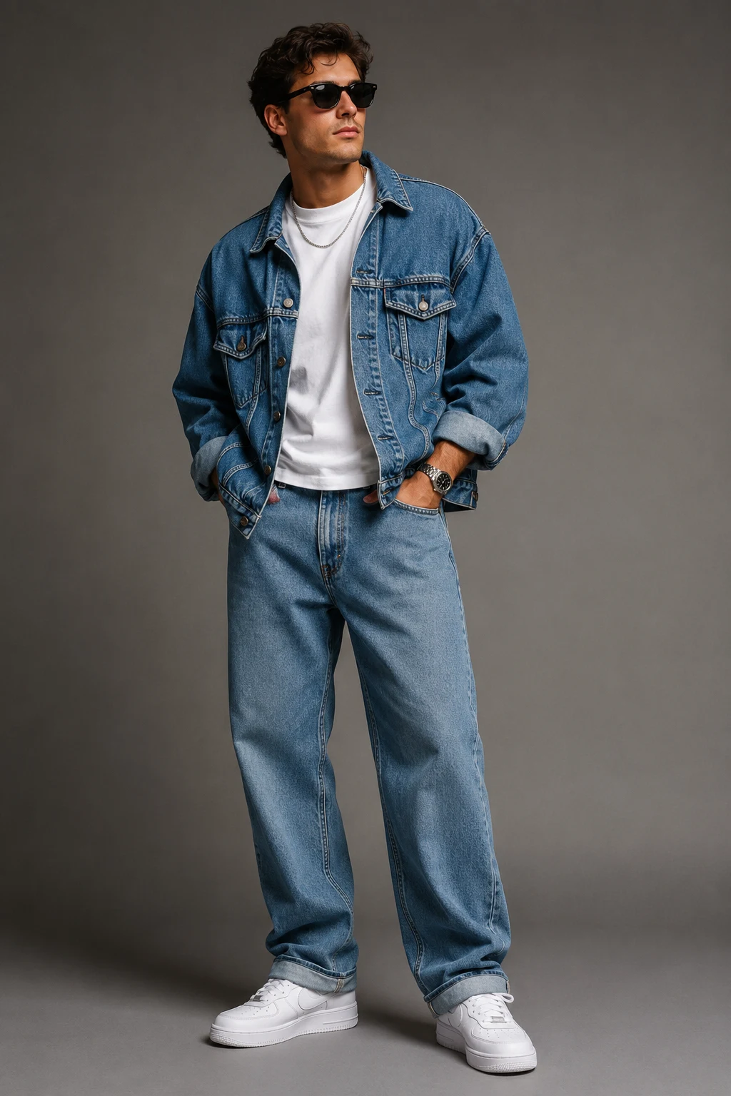 The Oversized Denim Jacket Combo — 90s outfit men style outfit, worn by a stylish man
