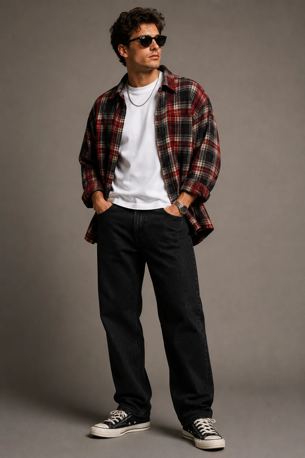 The Flannel Layer Everyone Notices — 90s outfit men style outfit, worn by a stylish man