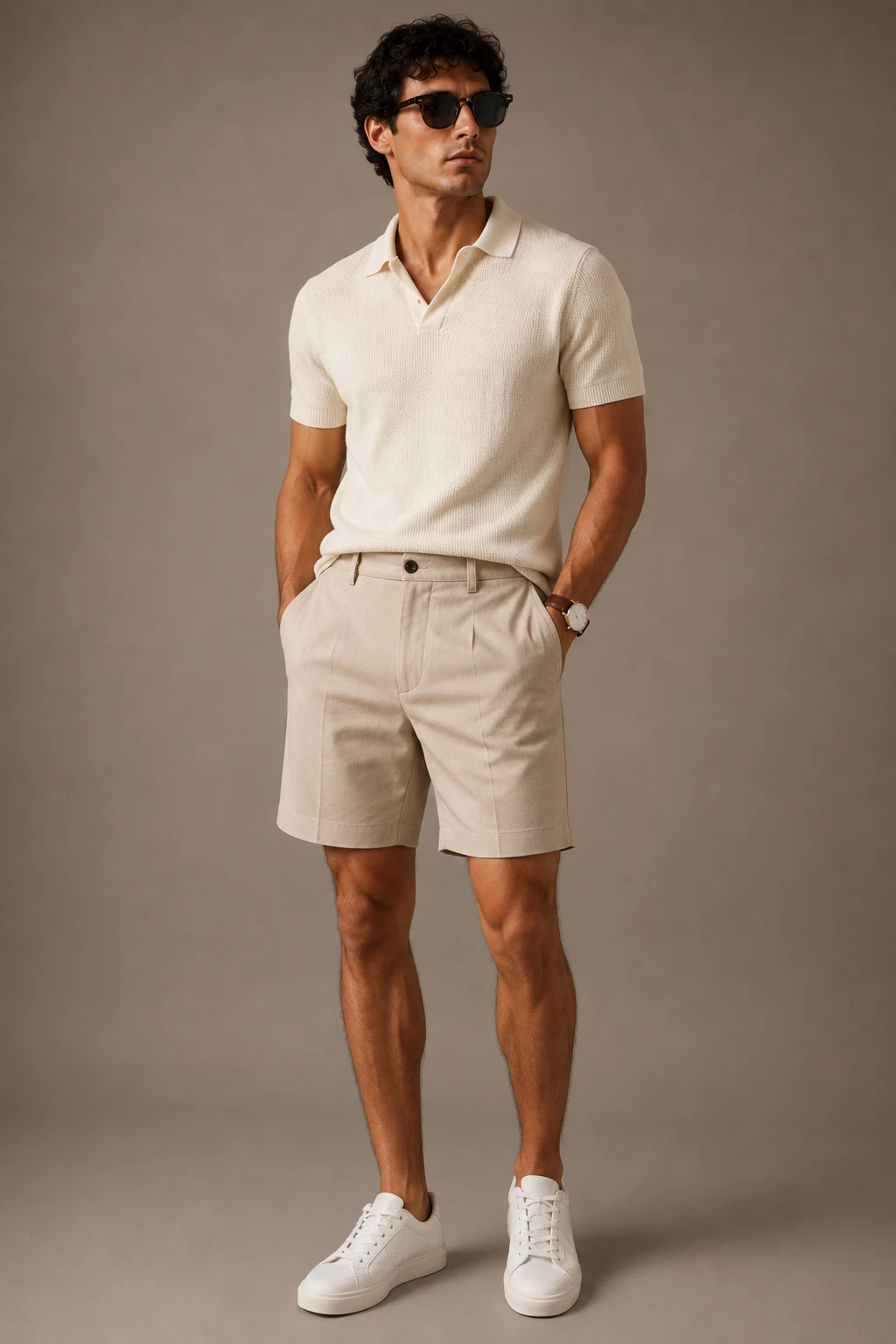 The Knit Polo That Instantly Elevates Summer — abercrombie mens outfits style outfit, worn by a stylish man