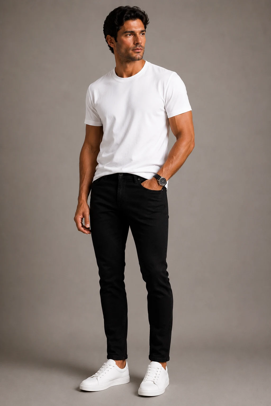 The White Tee Formula Everyone Should Copy — black jeans outfit men style outfit, worn by a stylish man