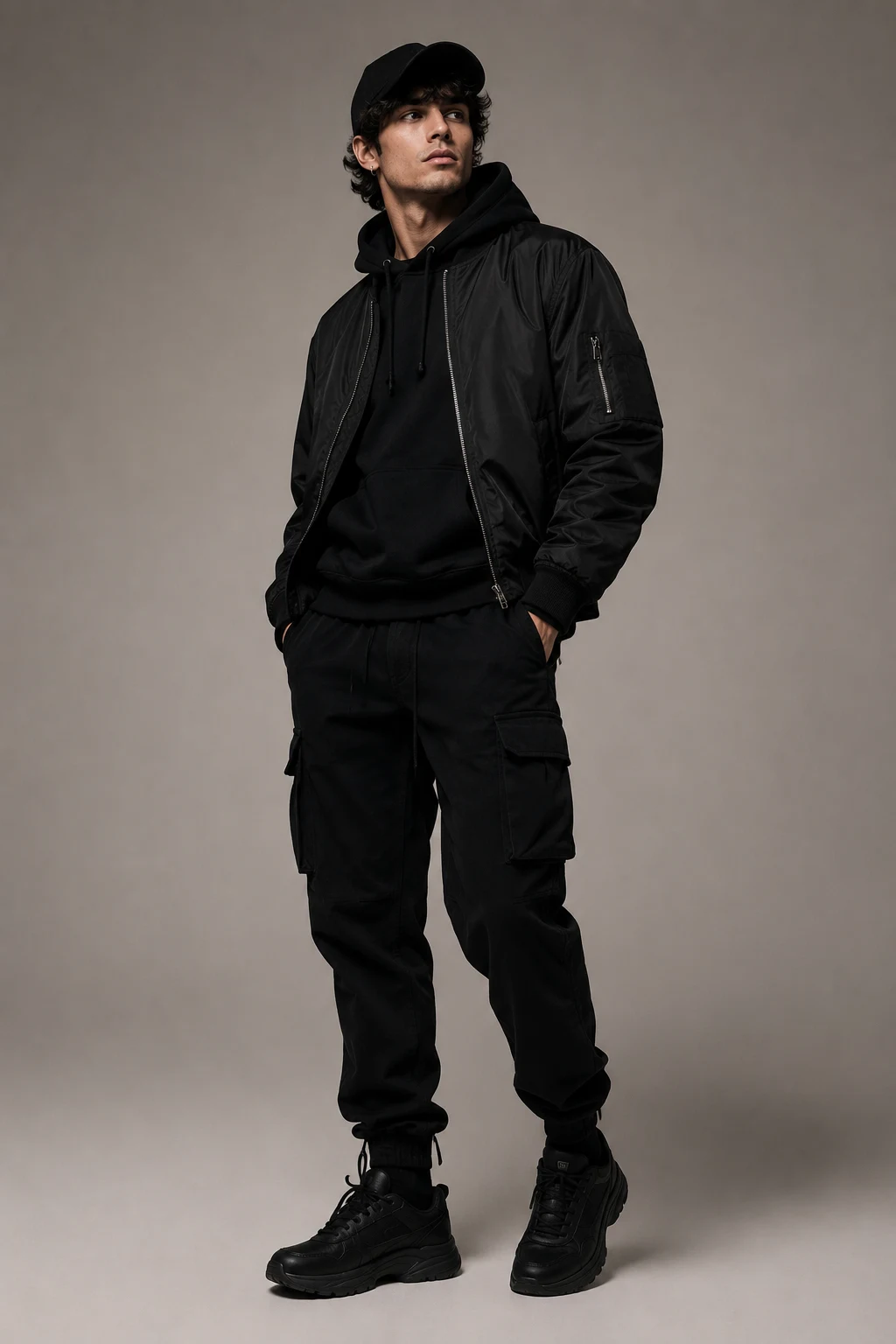 The Streetwear King in Black — black outfit men style outfit, worn by a stylish man