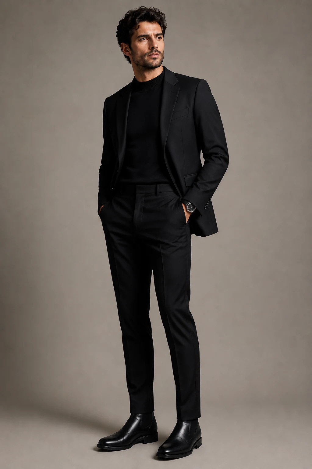 The Evening Black Suit With Modern Edge — black outfit men style outfit, worn by a stylish man