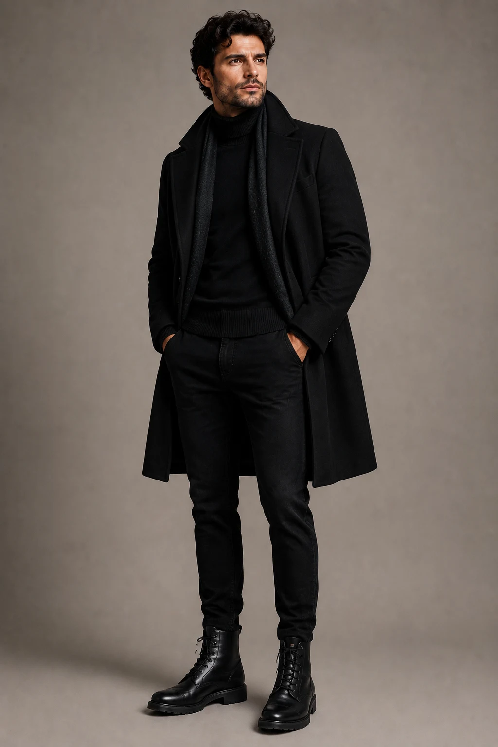 The Layered Winter Hero — black outfit men style outfit, worn by a stylish man