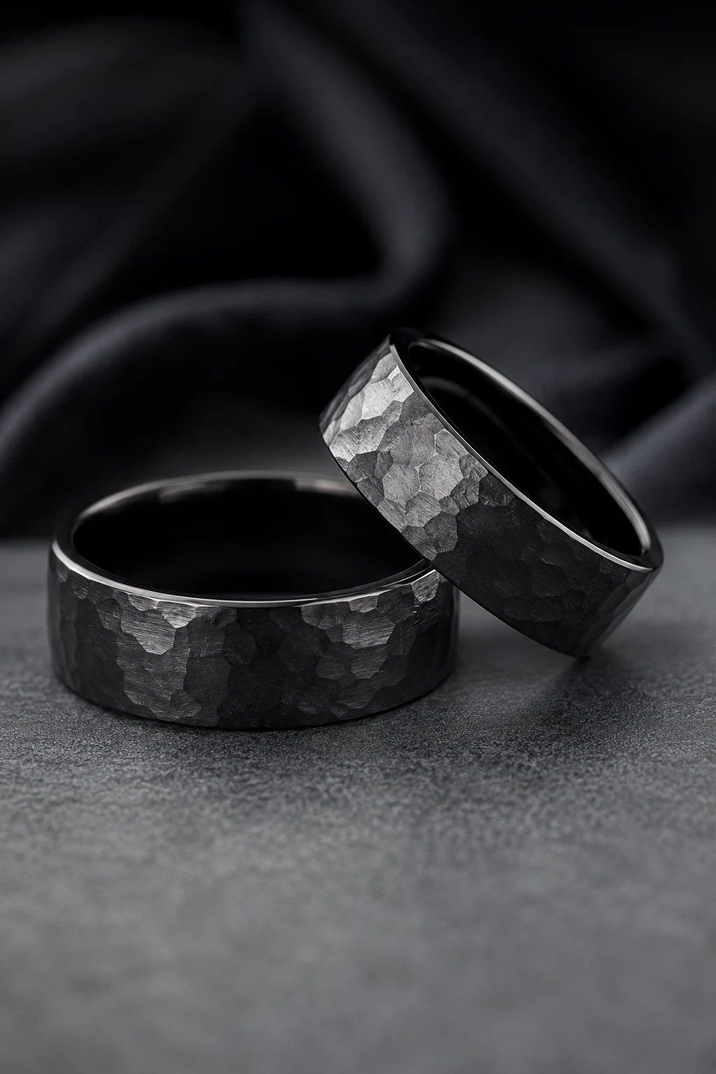 Black Wedding Rings with Hammered Texture — black wedding rings style outfit