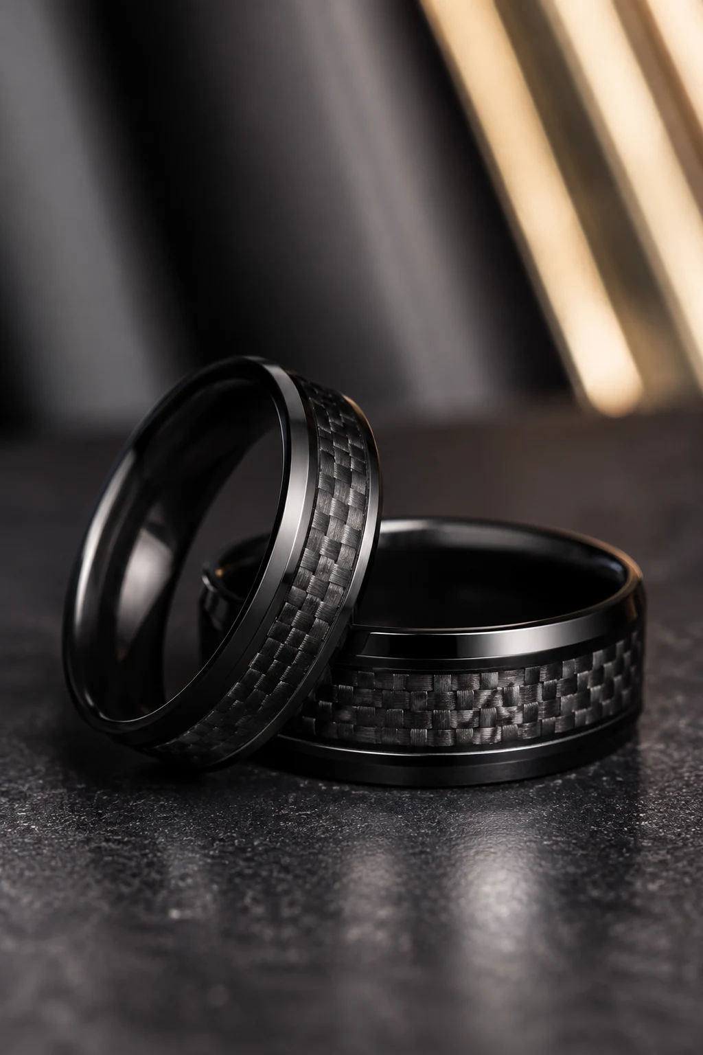 Black Wedding Rings with Carbon Fiber Details — black wedding rings style outfit