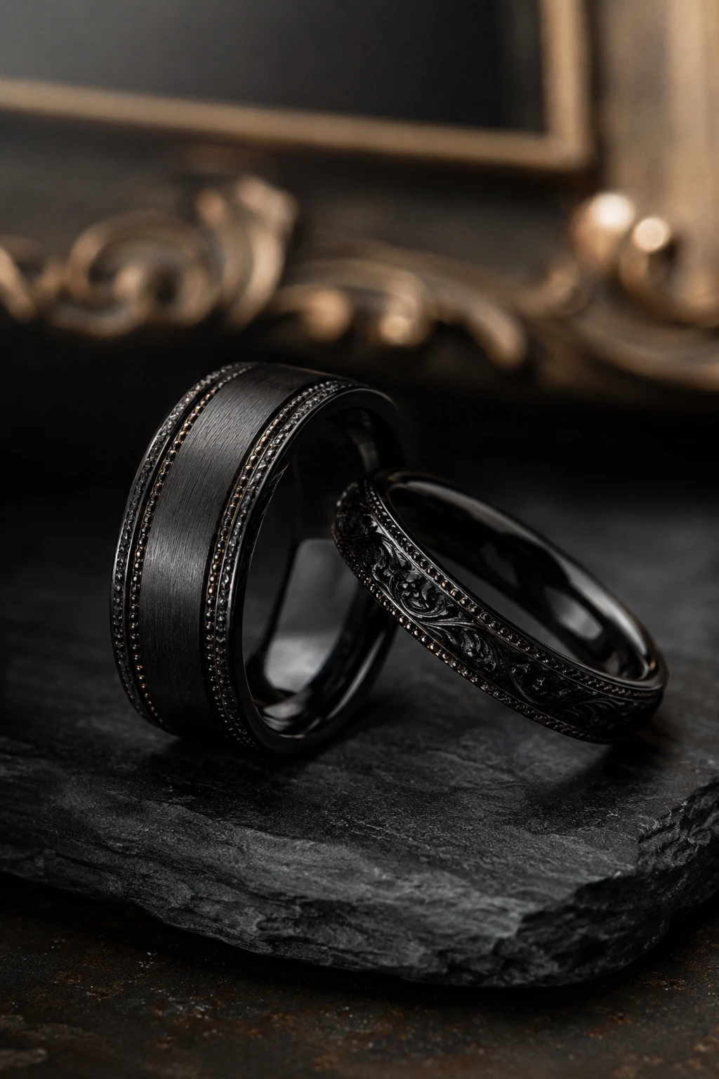Vintage-Inspired Black Wedding Rings — black wedding rings style outfit