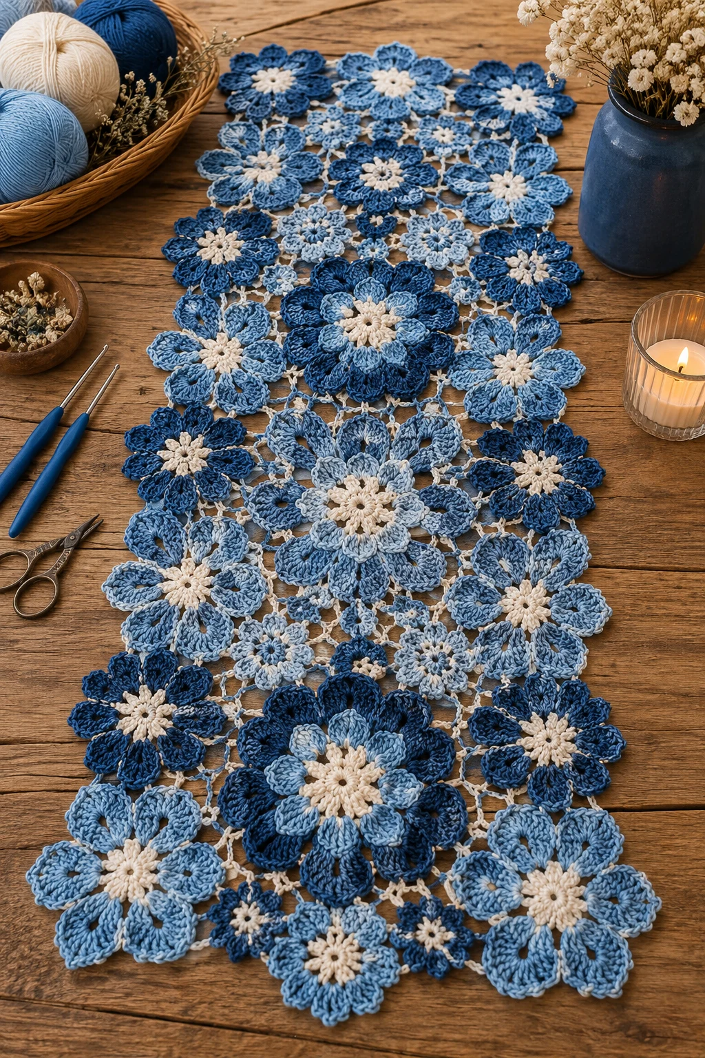 Blue Crochet Ideas for Floral Table Runners — blue crochet Ideas style outfit