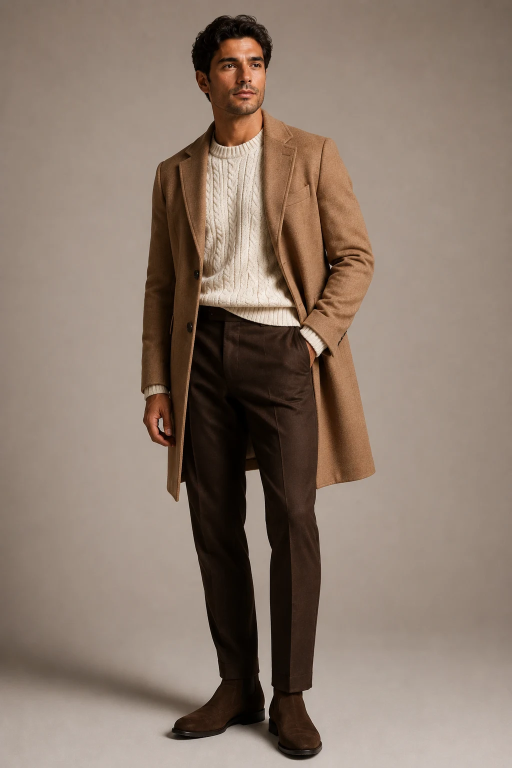 The Cozy Knit That Owns Fall — brown pants outfit men style outfit, worn by a stylish man